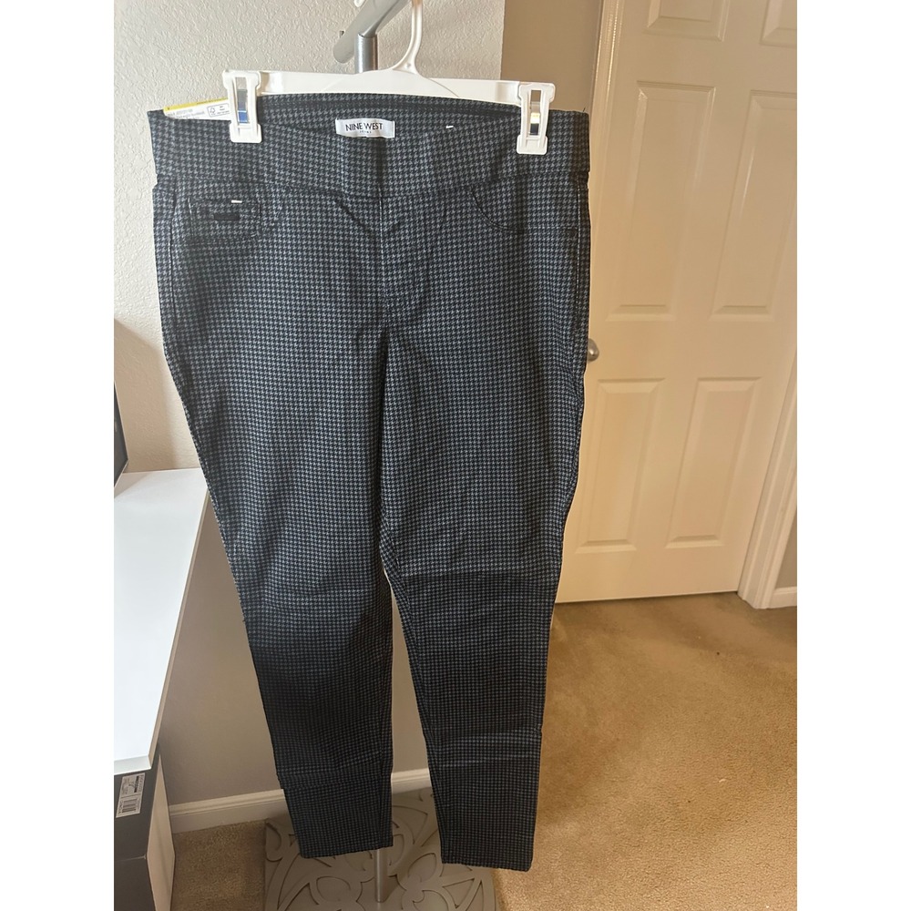 Nine West Heidi Pull-On Skinny Jeans Womens 8 Black Grey NWT Houndstooth Pants